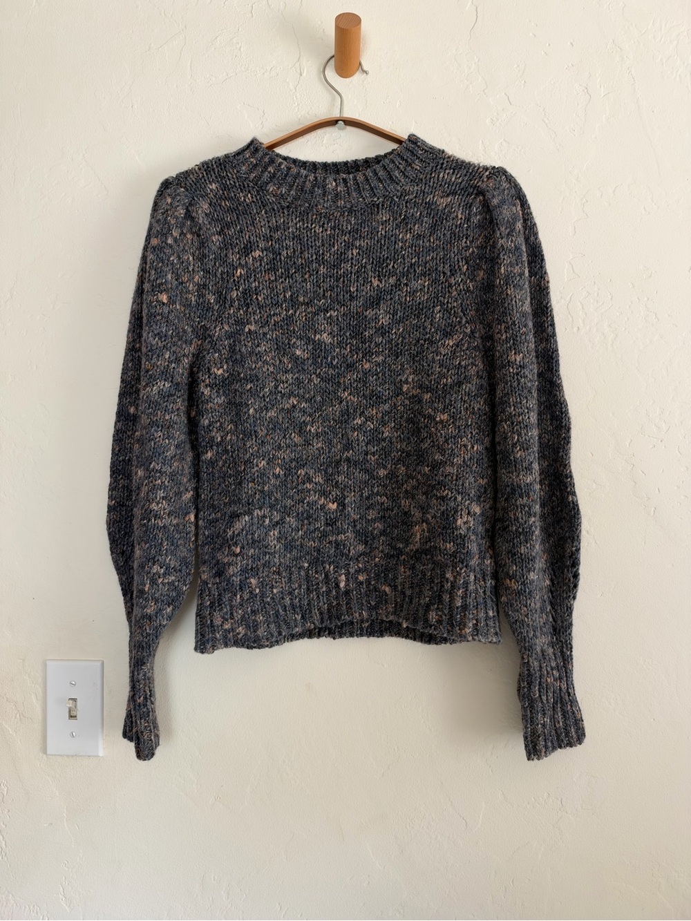 Madewell Charcoal Speckled Crewneck puff sleeve Sweater